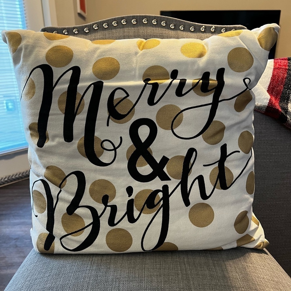 Merry and Bright | White and Gold Holiday Pillow